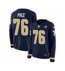 Women's Nike Los Angeles Rams #76 Orlando Pace Limited Navy Blue Therma Long Sleeve NFL Jersey