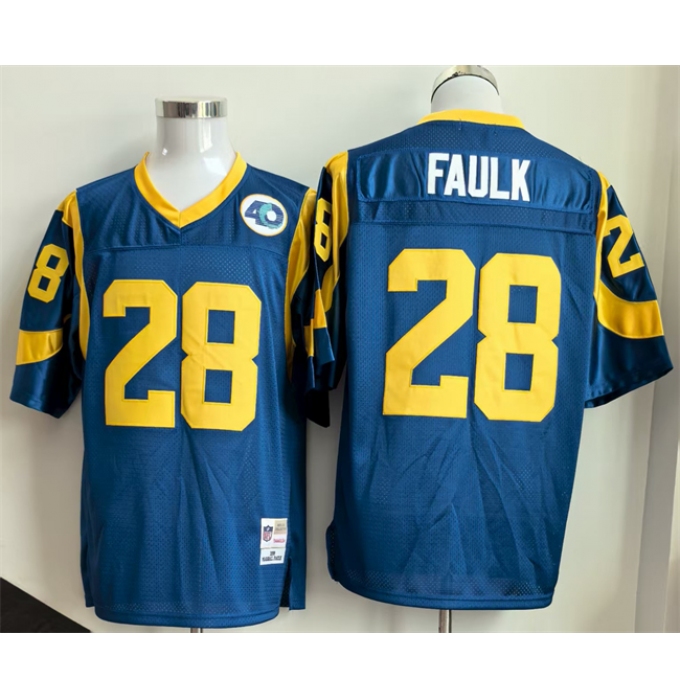 Men's Los Angeles Rams #28 Marshall Faulk Royal Throwback Football Stitched Jersey