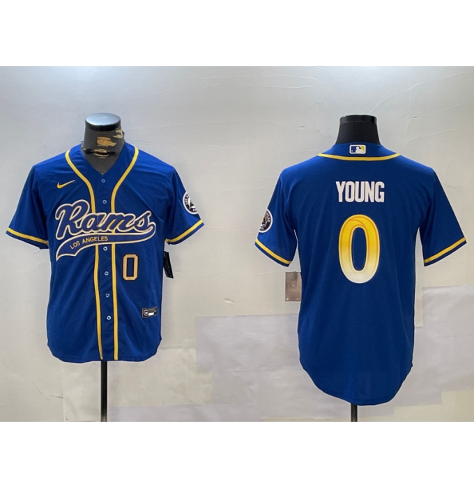 Men's Los Angeles Rams #0 Byron Young Royal Cool Base Stitched Baseball Jersey