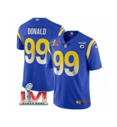 Men's Los Angeles Rams #99 Aaron Donald Royal 2022 With C Patch Super Bowl LVI Vapor Limited Jersey