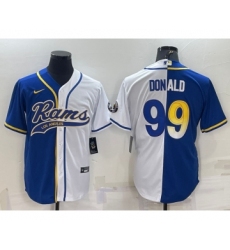Men's Los Angeles Rams #99 Aaron Donald Royal White Split With Patch Cool Base Stitched Baseball Jersey