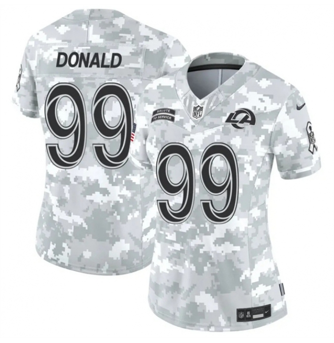 Women's Los Angeles Rams #99 Aaron Donald 2024 F.U.S.E Arctic Camo Salute To Service Limited Stitched Football Jersey(Run Small)