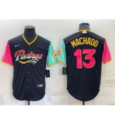 Men's San Diego Padres #13 Manny Machado Black 2022 City Connect Cool Base Stitched Jersey