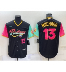 Men's San Diego Padres #13 Manny Machado Black Number 2022 City Connect Cool Base Stitched Jersey