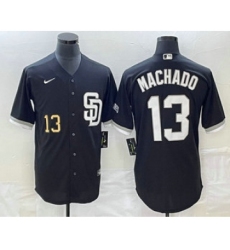 Men's San Diego Padres #13 Manny Machado Number Black 2023 Cool Base Stitched Jersey