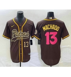 Men's San Diego Padres #13 Manny Machado Number Brown NEW 2023 City Connect Cool Base Stitched Jersey