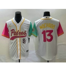 Men's San Diego Padres #13 Manny Machado White NEW 2023 City Connect Cool Base Stitched Jersey