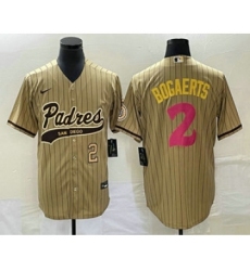 Men's San Diego Padres #2 Xander Bogaerts Number Tan Pinstripe 2023 City Connect Cool Base Stitched Jersey