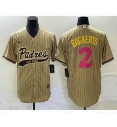 Men's San Diego Padres #2 Xander Bogaerts Tan Pinstripe 2023 City Connect Cool Base Stitched Jersey 1