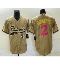 Men's San Diego Padres #2 Xander Bogaerts Tan Pinstripe 2023 City Connect Cool Base Stitched Jersey1