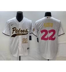 Men's San Diego Padres #22 Juan Soto Number White Pinstripe 2023 City Connect Cool Base Stitched Jersey