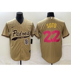 Men's San Diego Padres #22 Juan Soto Tan Pinstripe 2023 City Connect Cool Base Stitched Jersey