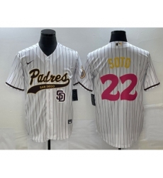 Men's San Diego Padres #22 Juan Soto White Pinstripe 2023 City Connect Cool Base Stitched Jersey 1