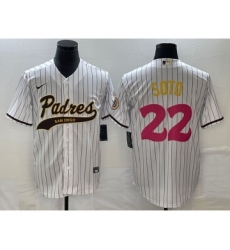 Men's San Diego Padres #22 Juan Soto White Pinstripe 2023 City Connect Cool Base Stitched Jersey