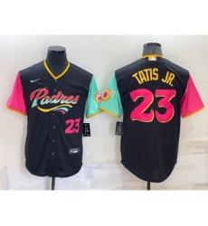 Men's San Diego Padres #23 Fernando Tatis Jr Black Number 2022 City Connect Cool Base Stitched Jersey