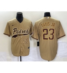 Men's San Diego Padres #23 Fernando Tatis Jr Number Tan NEW 2023 Cool Base Stitched Jersey