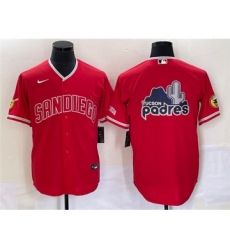 Men's San Diego Padres Red Team Big Logo Cool Base Stitched Baseball Jersey 1