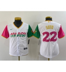 Women San Diego Padres #22 Juan Soto White 2022 City Connect Cool Base Stitched Jersey