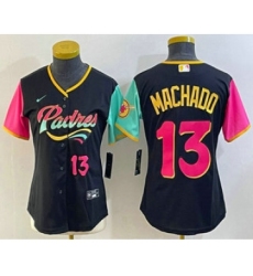 Women's San Diego Padres #13 Manny Machado Black Number 2022 City Connect Cool Base Stitched Jersey