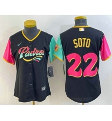 Women's San Diego Padres #22 Juan Soto Black 2022 City Connect Cool Base Stitched Jersey