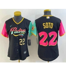 Women's San Diego Padres #22 Juan Soto Number Black 2022 City Connect Cool Base Stitched Jersey1