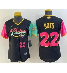 Women's San Diego Padres #22 Juan Soto Number Black 2022 City Connect Cool Base Stitched Jersey