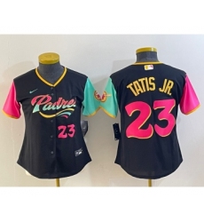 Women's San Diego Padres #23 Fernando Tatis Jr Black Number 2022 City Connect Cool Base Stitched Jersey