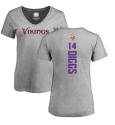 NFL Women's Nike Minnesota Vikings #14 Stefon Diggs Ash Backer V-Neck T-Shirt