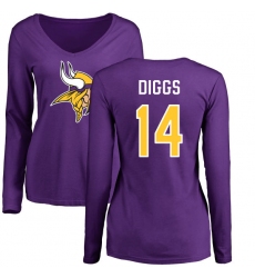 NFL Women's Nike Minnesota Vikings #14 Stefon Diggs Purple Name & Number Logo Slim Fit Long Sleeve T-Shirt