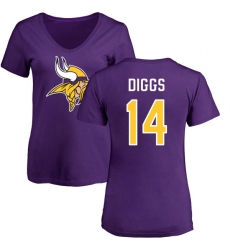 NFL Women's Nike Minnesota Vikings #14 Stefon Diggs Purple Name & Number Logo Slim Fit T-Shirt