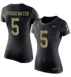 Women's Nike Minnesota Vikings #5 Teddy Bridgewater Black Camo Salute to Service T-Shirt