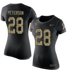 Women's Nike Minnesota Vikings #28 Adrian Peterson Black Camo Salute to Service T-Shirt