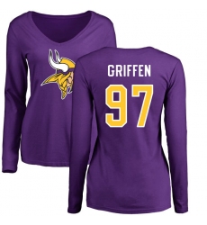 NFL Women's Nike Minnesota Vikings #97 Everson Griffen Purple Name & Number Logo Slim Fit Long Sleeve T-Shirt