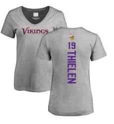 NFL Women's Nike Minnesota Vikings #19 Adam Thielen Ash Backer V-Neck T-Shirt