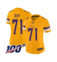 Women's Minnesota Vikings #71 Riley Reiff Limited Gold Inverted Legend 100th Season Football Jersey