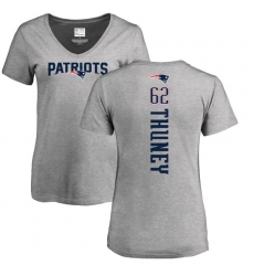 NFL Women's Nike New England Patriots #62 Joe Thuney Ash Backer V-Neck T-Shirt