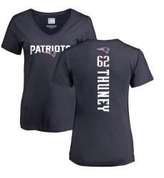 NFL Women's Nike New England Patriots #62 Joe Thuney Navy Blue Backer T-Shirt