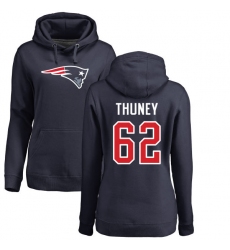 NFL Women's Nike New England Patriots #62 Joe Thuney Navy Blue Name & Number Logo Pullover Hoodie