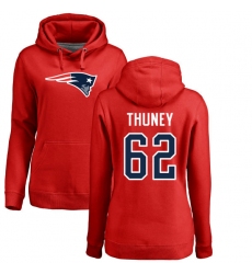 NFL Women's Nike New England Patriots #62 Joe Thuney Red Name & Number Logo Pullover Hoodie