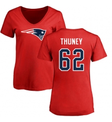 NFL Women's Nike New England Patriots #62 Joe Thuney Red Name & Number Logo Slim Fit T-Shirt