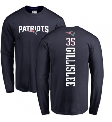 NFL Nike New England Patriots #35 Mike Gillislee Navy Blue Backer Long Sleeve T-Shirt