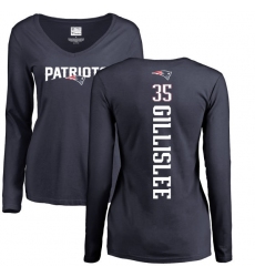 NFL Women's Nike New England Patriots #35 Mike Gillislee Navy Blue Backer Slim Fit Long Sleeve T-Shirt