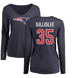 NFL Women's Nike New England Patriots #35 Mike Gillislee Navy Blue Name & Number Logo Slim Fit Long Sleeve T-Shirt