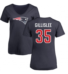 NFL Women's Nike New England Patriots #35 Mike Gillislee Navy Blue Name & Number Logo Slim Fit T-Shirt