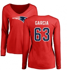 NFL Women's Nike New England Patriots #63 Antonio Garcia Red Name & Number Logo Slim Fit Long Sleeve T-Shirt