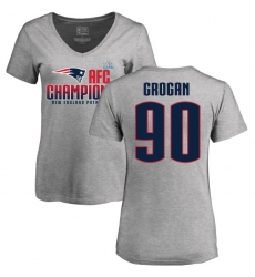 Women's Nike New England Patriots #90 Malcom Brown Heather Gray 2017 AFC Champions V-Neck T-Shirt