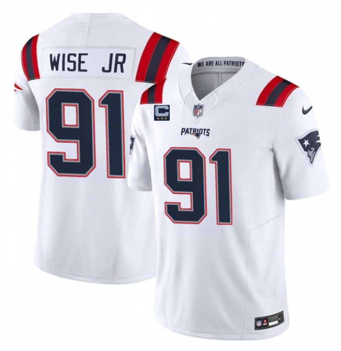 Men's New England Patriots #91 Deatrich Wise Jr White F.U.S.E. With 3-Star C Vapor Limited Stitched Football Jersey