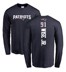 NFL Nike New England Patriots #91 Deatrich Wise Jr Navy Blue Backer Long Sleeve T-Shirt