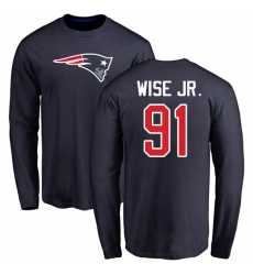 NFL Nike New England Patriots #91 Deatrich Wise Jr Navy Blue Name & Number Logo Long Sleeve T-Shirt