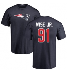 NFL Nike New England Patriots #91 Deatrich Wise Jr Navy Blue Name & Number Logo T-Shirt